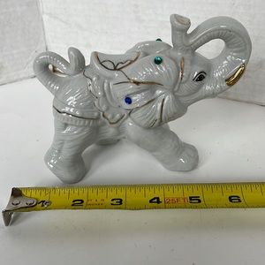 White & Gold Elephant Ceramic Figurine rhinestones vintage